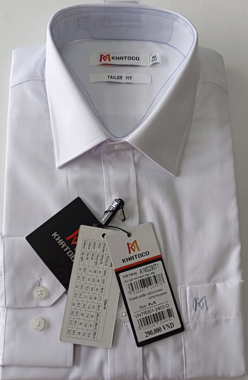 Khatoco- Áo sơ mi trắng dài tay Khatoco form Tailor Fit mát mịn từ sợi Cotton