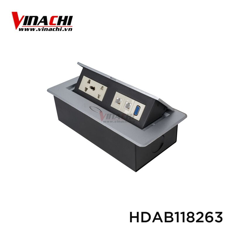 Hộp Điện Âm Bàn Chữ Nhật Kích Thước 118*263mm Kiểu 1 Ổ Điện Bàn Làm Việc Văn Phòng Gọn Gàng, Tiện Nghi, An Toàn