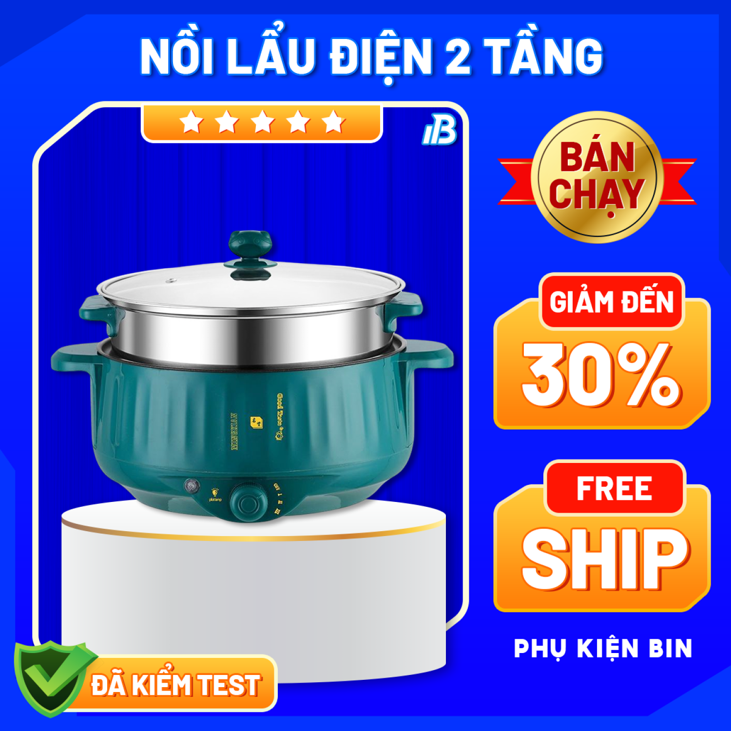 Nồi lẩu điện đa năng 2 tầng chống dính, Nồi lẩu mini, Nồi lẩu điện 2 tầng chống dính cao cấp đường kính 28cm, Nồi lẩu đa năng