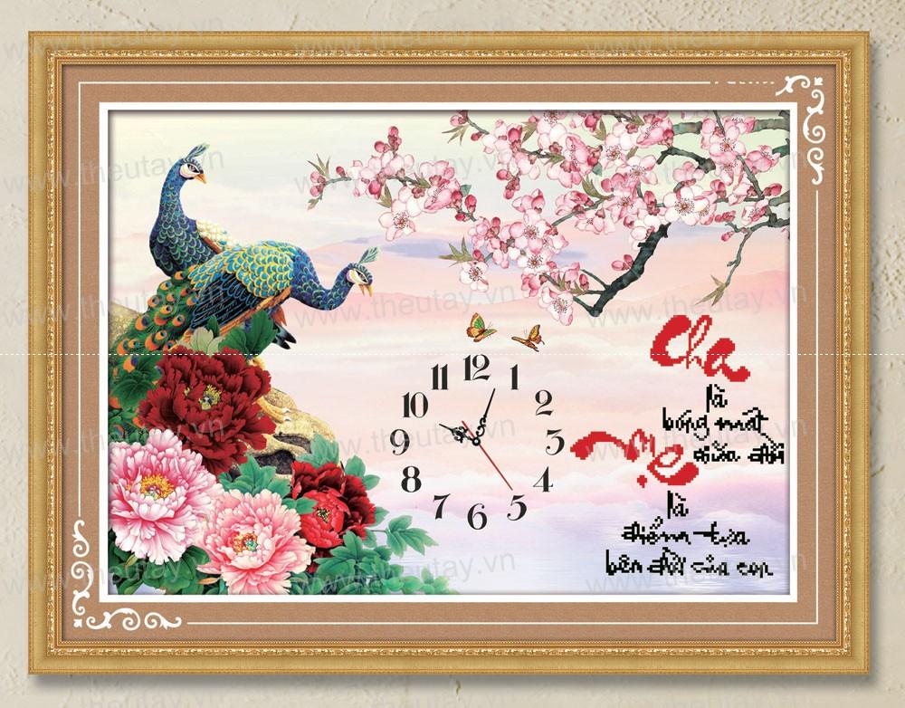 Tranh đính đá abc 3d đồng hồ cha mẹ tuyệt đep df439 kt:60x45cm