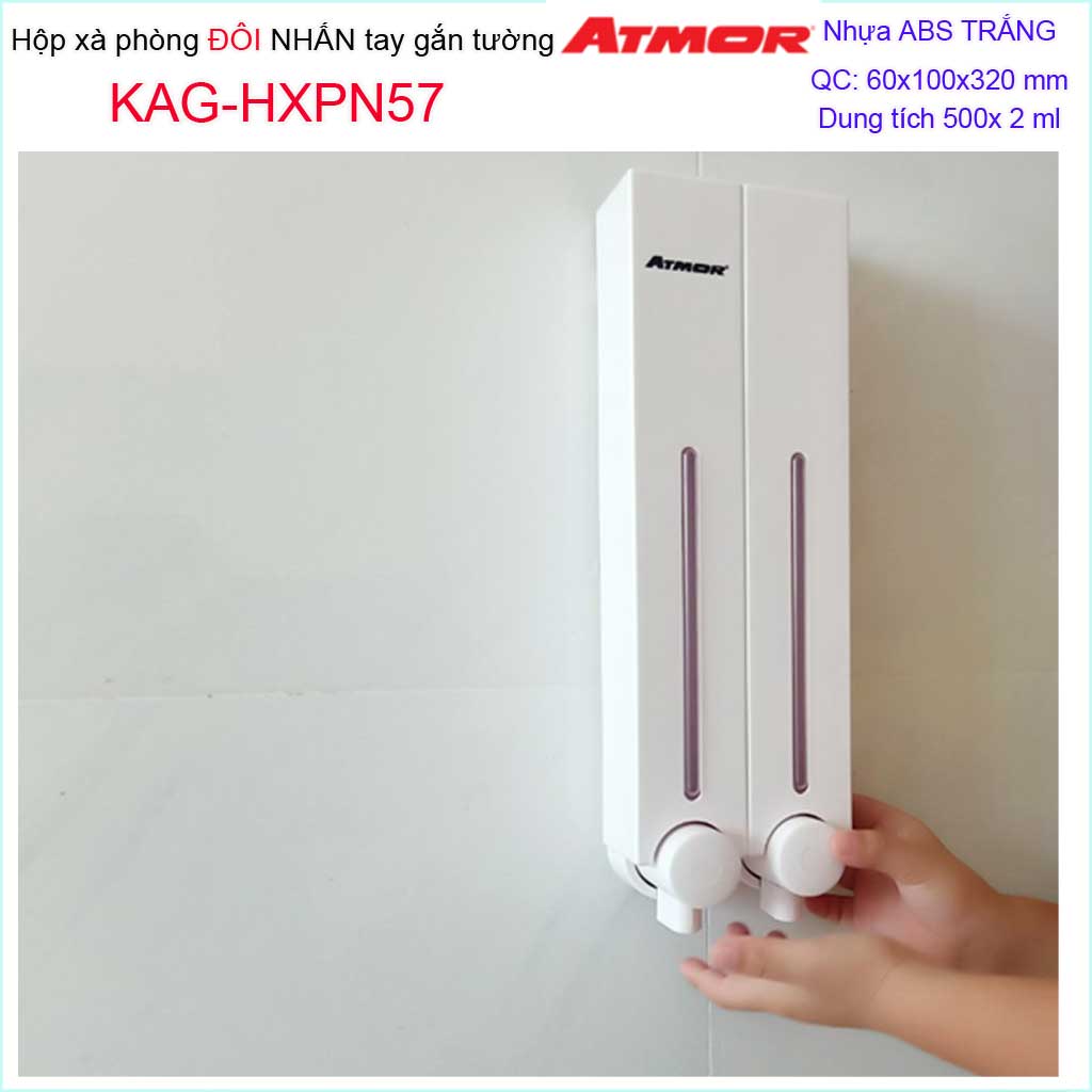 Hộp nhấn xà phòng Atmor KAG-HXPN57-Trắng-White, bình xịt xà bông 500ml x2 thiết kế sang trọng nhấn êm siêu bền