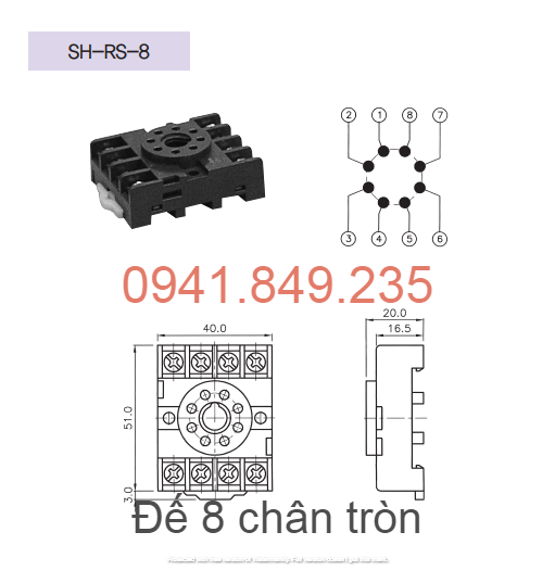 Đế Rơ Le Thời Gian Sungho - Sungho Timer Socket - Đế relay SH-RS-8 (8 Chân tròn)