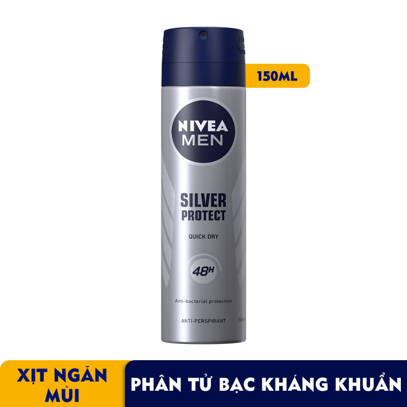 Xịt ngăn mùi NIVEA MEN Silver Protect phân tử bạc kháng khuẩn 150ml nhập khẩu