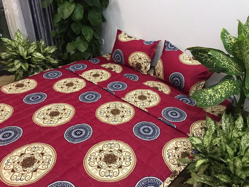 TRỌN BỘ CHĂN GA GỐI COMBO 5 MÓN - TRỐNG ĐỒNG ĐỎ
