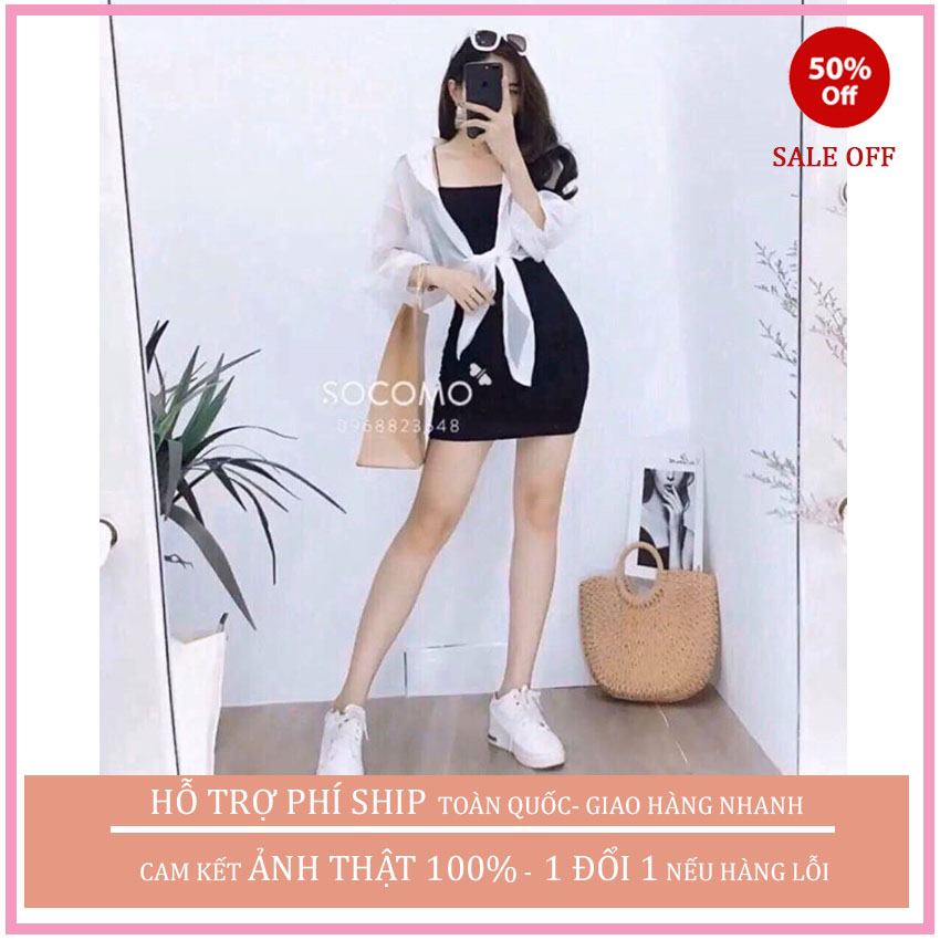 ĐẦM, VÁY body kèm áo sơ mi buộc vạt áo khoác vải voan mua 1 mà lại đc cả 2 món tiện lợi vô cùng đây ạ .. MS-SV09-MEDUSA.Váy body chất co dãn tốt và điều đặc biệt váy không nhăn không xù, chị em giặt máy thoải mái nhé.