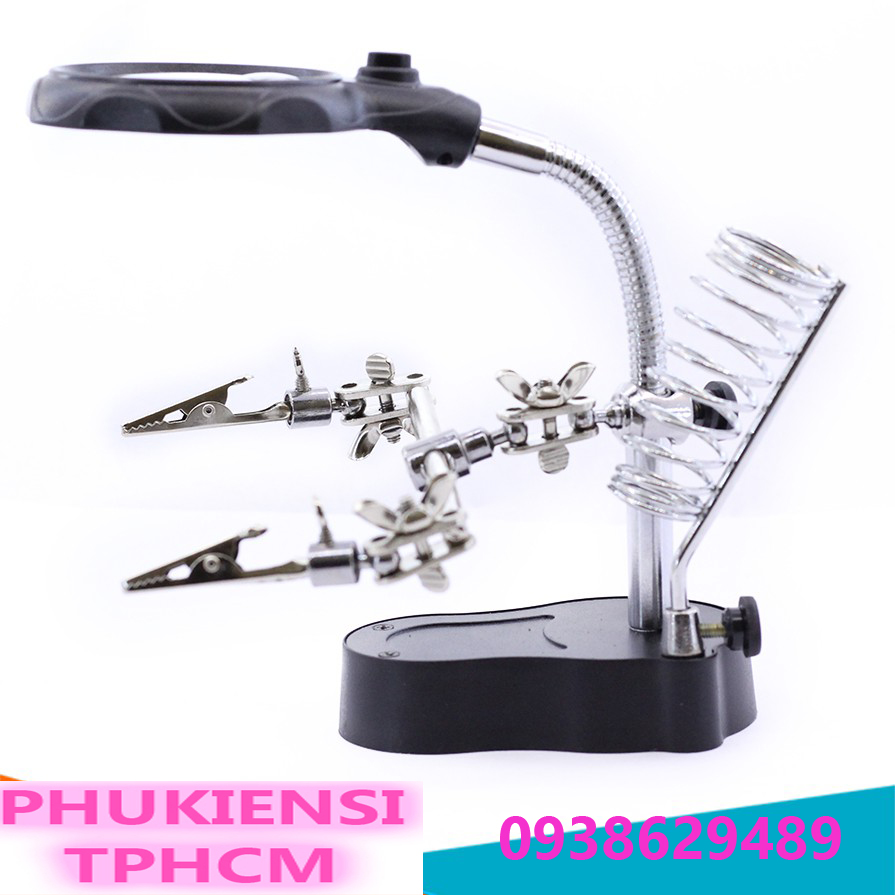 Kính lúp soi kẹp hàn mạch điện tử có 2 đèn led (Đen)