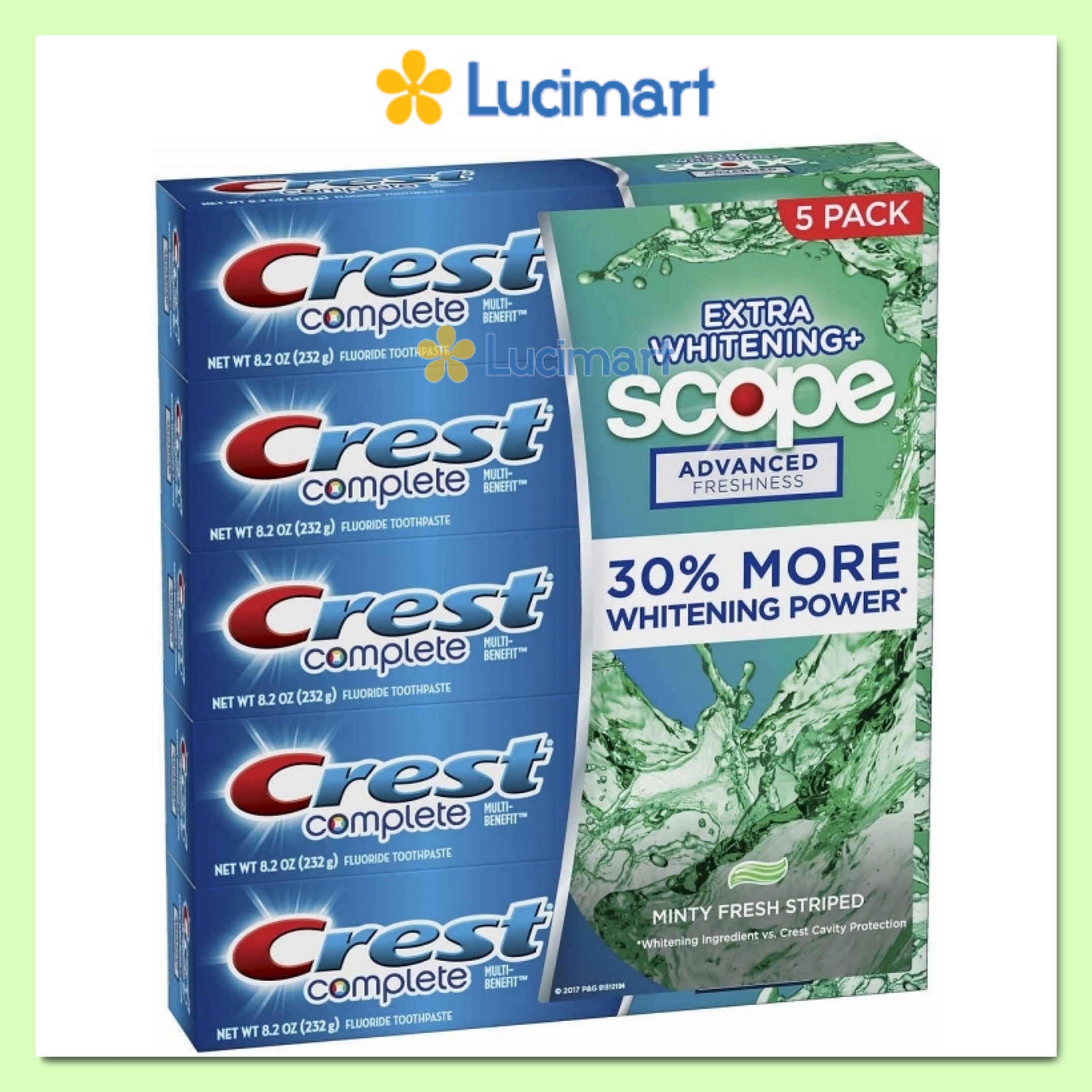 Kem đánh răng Crest Complete Extra Whitening + Scope Advanced Freshness hương Minty Fresh Striped  [Hàng Mỹ]
