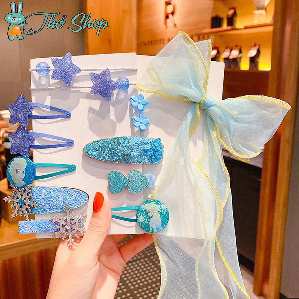 Set kẹp tóc nơ tóc elsa sang chảnh cho bé gái