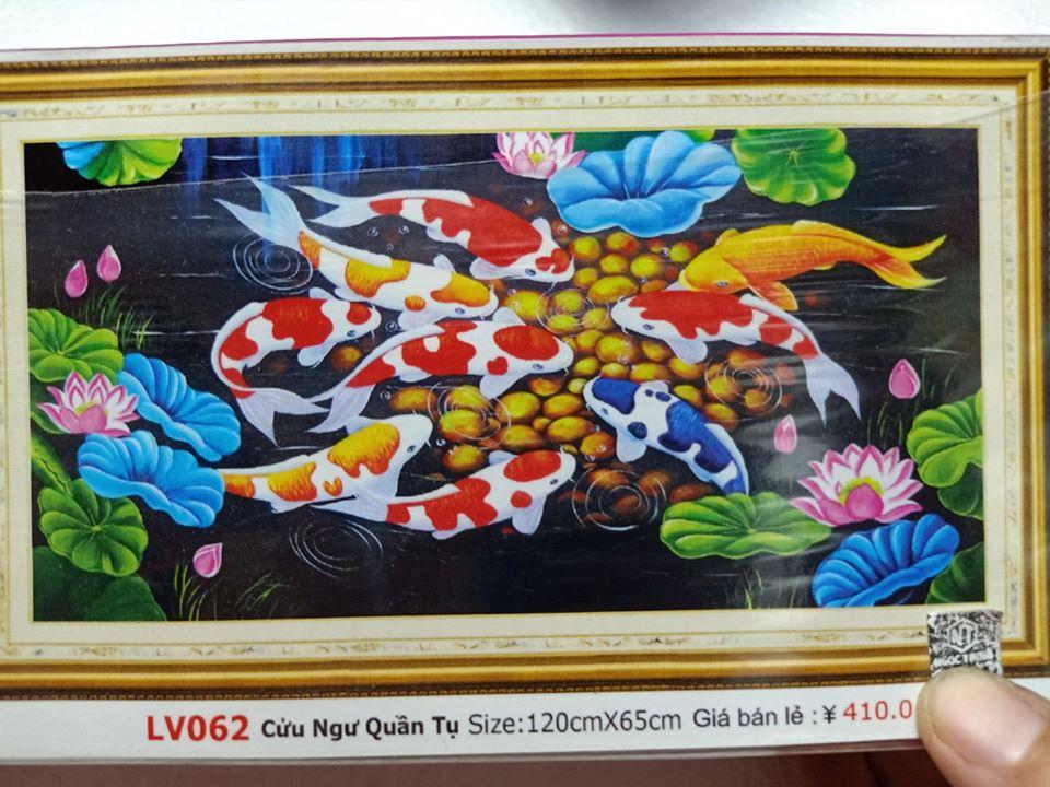 Tranh đính đá cao cấp Cửu ngư quần tụ LV062 Kích thước 120cm x 65cm