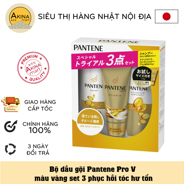 Bộ dầu gội Nhật Bản Pantene Pro V màu vàng set 3 phục hồi tóc hư tổn