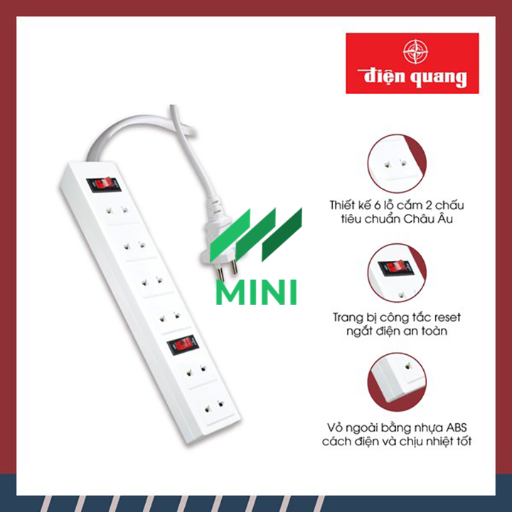 Ổ cắm Điện Quang 001A-01 (6 lỗ 2 chấu)