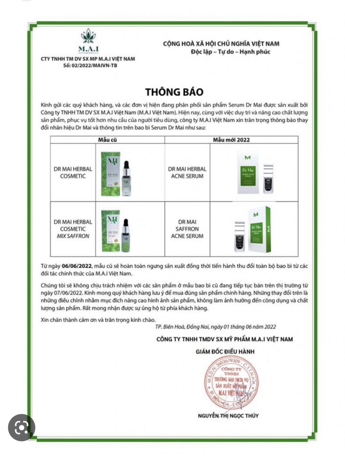 Serum Dr Mai Herbal Acne - Mai nguyên chất ( mẫu mới 6ml )