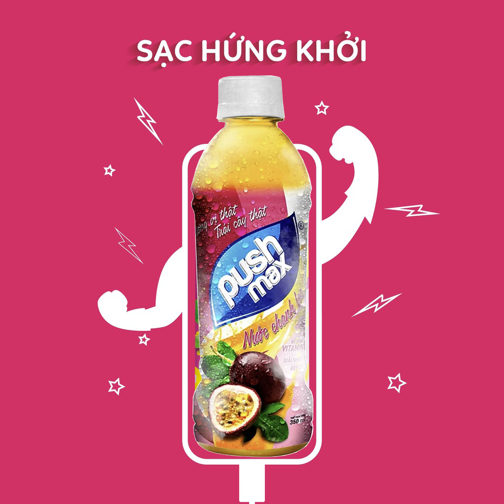 Thùng 24 chai Nước Trái Cây Chanh leo Pushmax (350ml x 24 Chai)