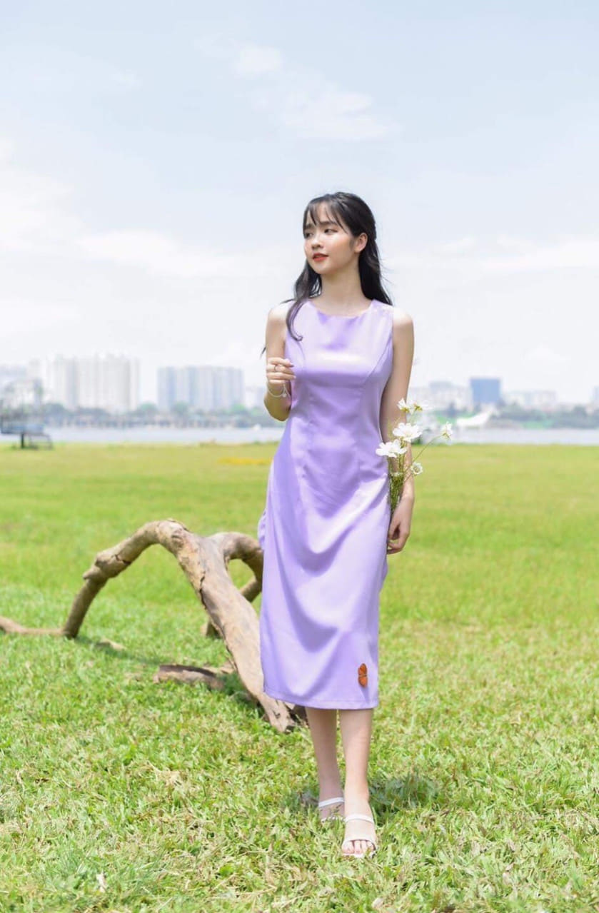 Đầm dáng chữ A rút dây buộc nơ lưng thanh lịch