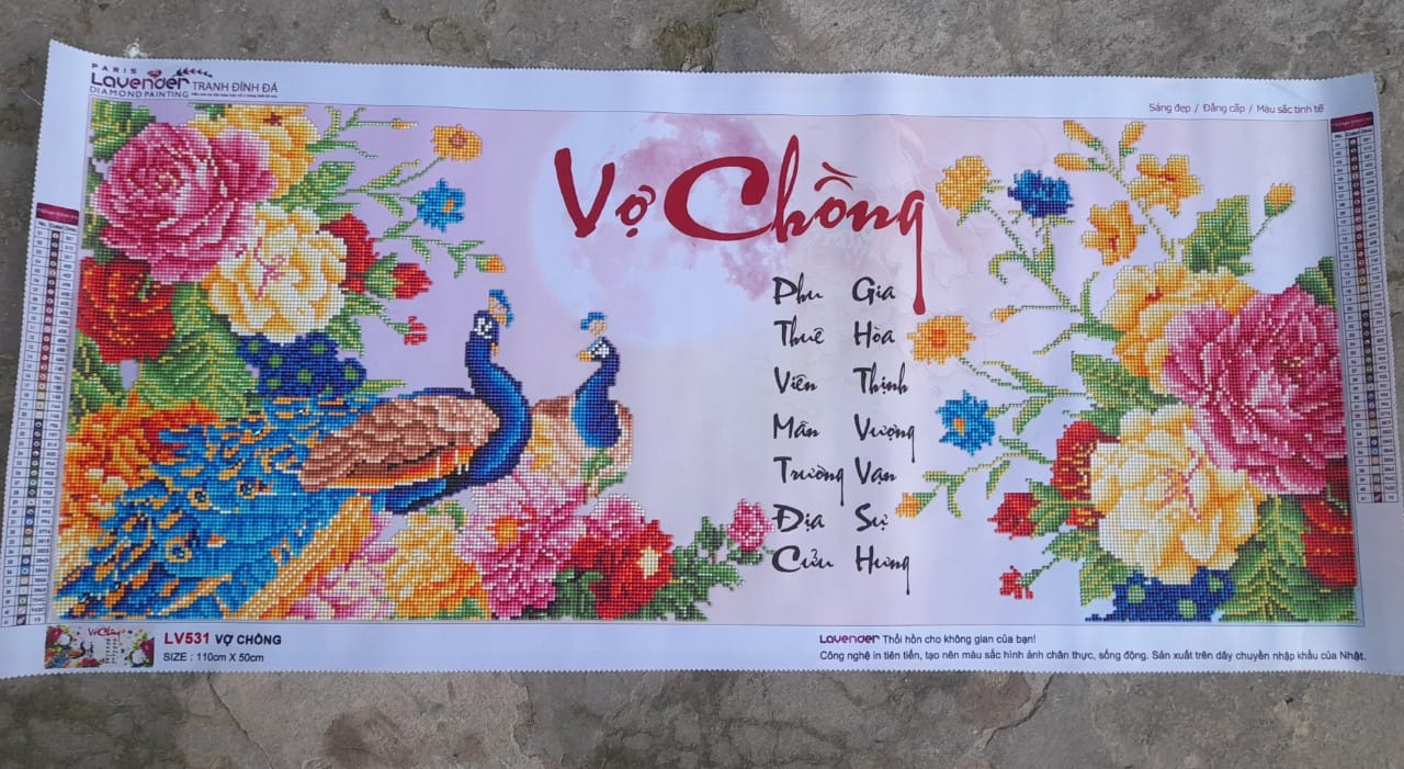 Tranh đính đá Vợ Chồng - kích thước: 110x50cm ( tranh chưa đính đá)