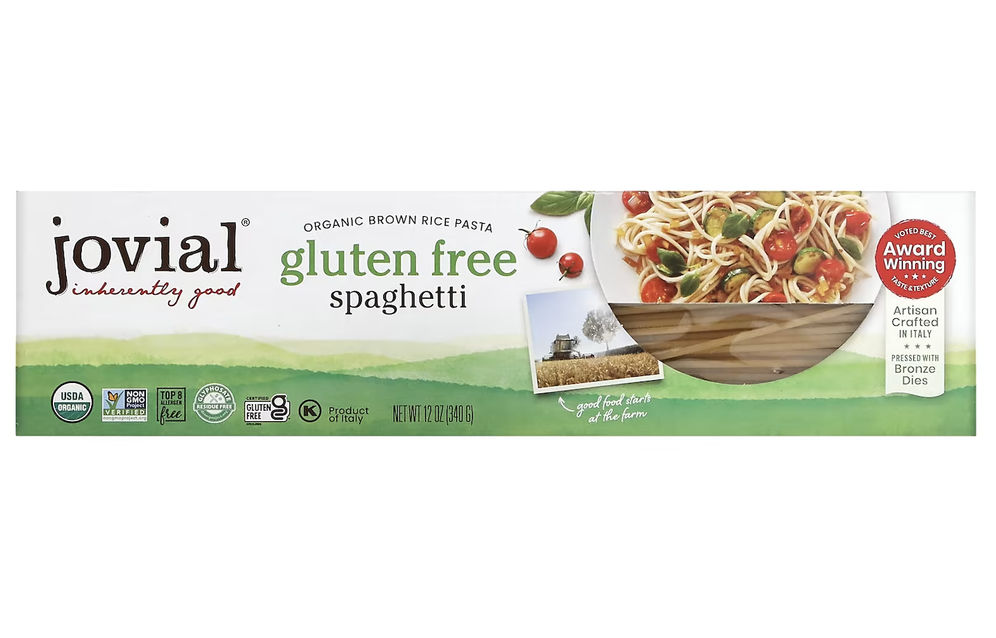 Mì ý gạo nâu hữu cơ - ăn kiêng kosher jovial organic brown rice pasta - spaghetti, usda organic, non gmo, gluten free, 340g
