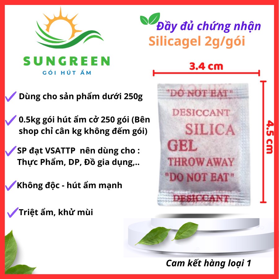 [HCM][Silicagel 2g] Đóng túi 500gram Gói hút ẩm LOẠI 2 Gram (250 gói) Silicagel - Hạt chống ẩm mốc khử mùi bảo quản thực phẩm chống hôi giày và ghỉ set  ...