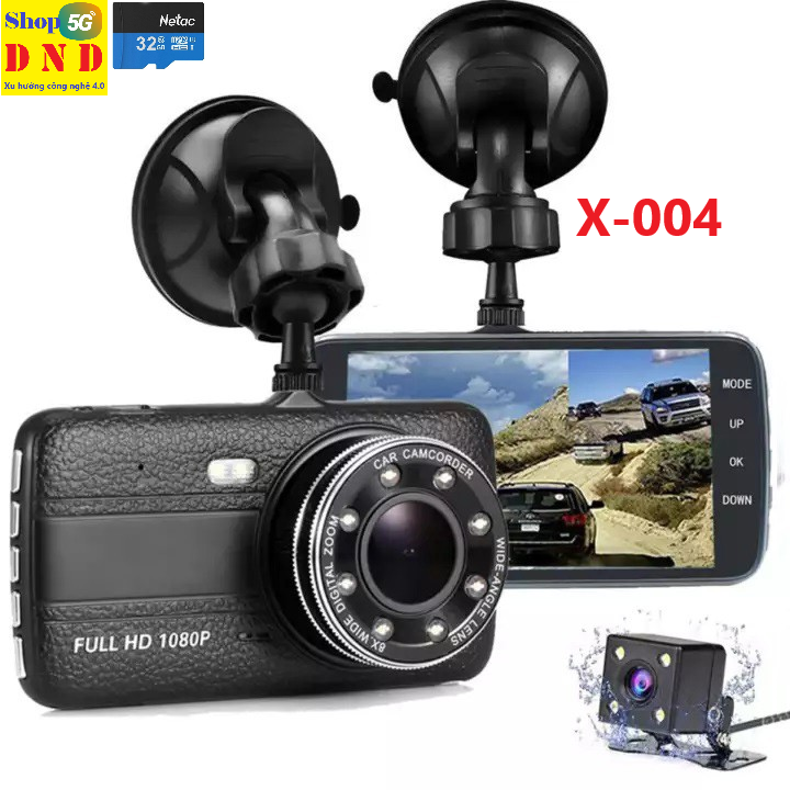 Camera hành trình X-004 có cam lùi chống nước, 5M -FHD 1080P sau 720P.