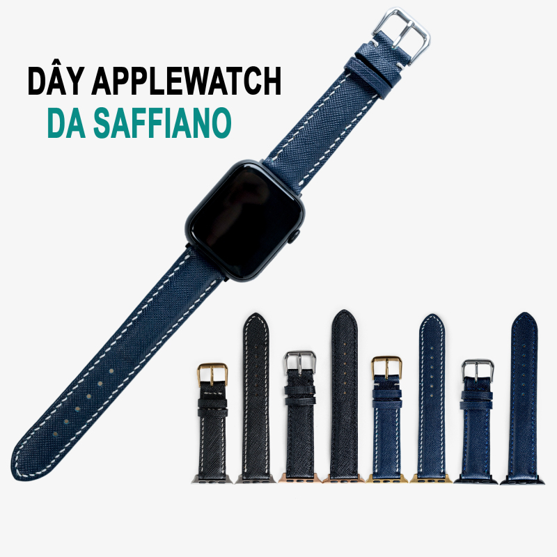 Dây apple watch da saffiano D117-da thật-khâu tay thủ công cao cấp, dây đeo apple watch series 3-series 4-series 5-series 6-se size 38mm-40mm-42mm-44mm, tặng tháo chốt, thương hiệu Bụi leather chuyên đồ da thật, bảo hành 12 tháng