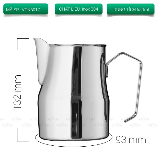 [HCM]Ca đánh sữa Motta màu bạc Inox 304 mũi tròn