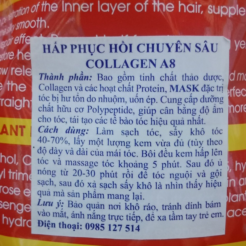 DẦU HẤP Ủ TÓC COLLAGEN A8 PHỤC HỒI SIÊU MƯỢT (ĐỎ) 600ML