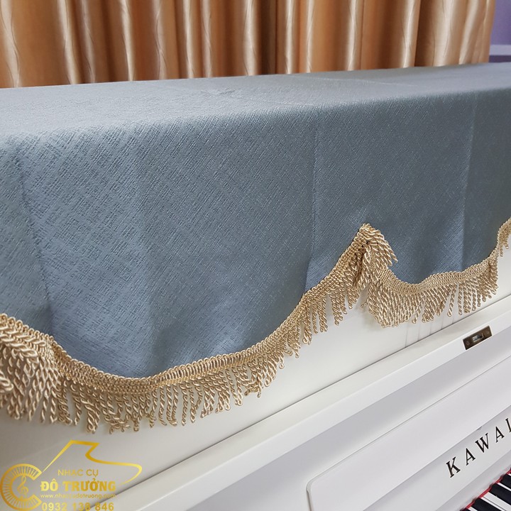 Khăn Phủ đàn piano cơ màu xanh vải cao cấp