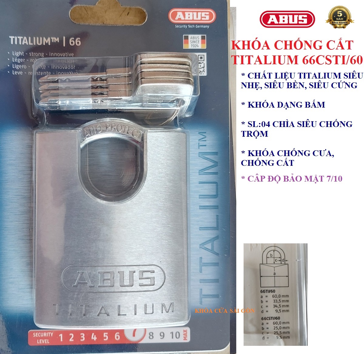 [Hỏa tốc HCM] KHÓA BẤM ABUS 66CSTI/60, 66CSTI/50 - BH 5 NĂM