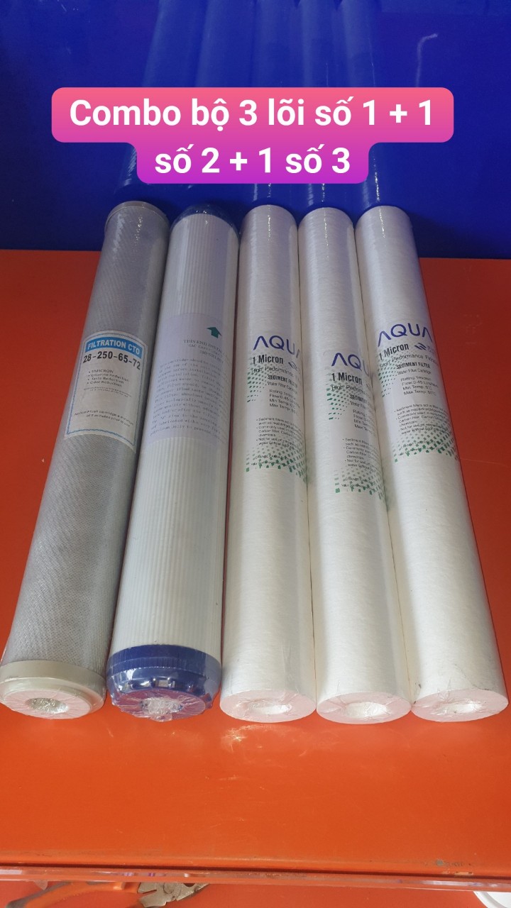 Combo bộ 5 lõi lọc nước 20inch (Gồm 3 số 1+1 số 2+1 số 3)