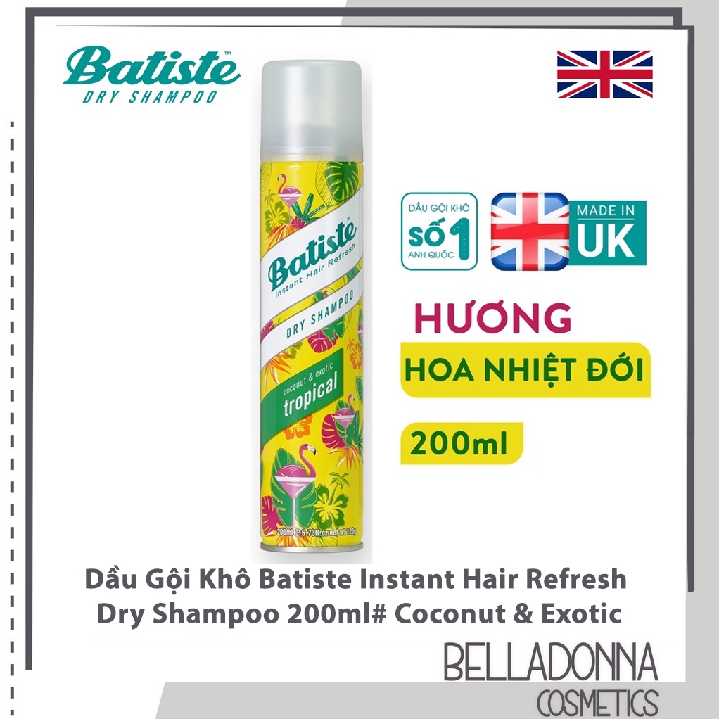 [50ml-200ml] Dầu Gội Khô Tạo Bồng Bềnh Cho Tóc, Sạch Dầu Batiste Instant Hair Refresh Dry Shampoo