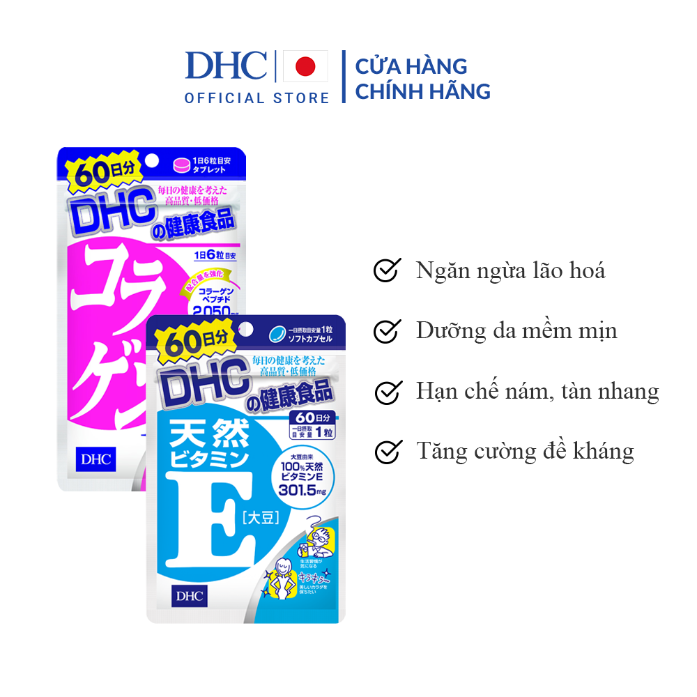 Combo Thực phẩm bảo vệ sức khoẻ DHC COLLAGEN (NEW) + Vitamin E (60 Ngày) - Dạng viên uống hỗ trợ Collagen + Vitamin E