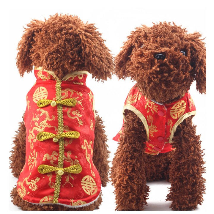 Áo Tết Cho Chó Mèo Kiểu Trung Hoa làm bằng gấm lụa và vải bông
