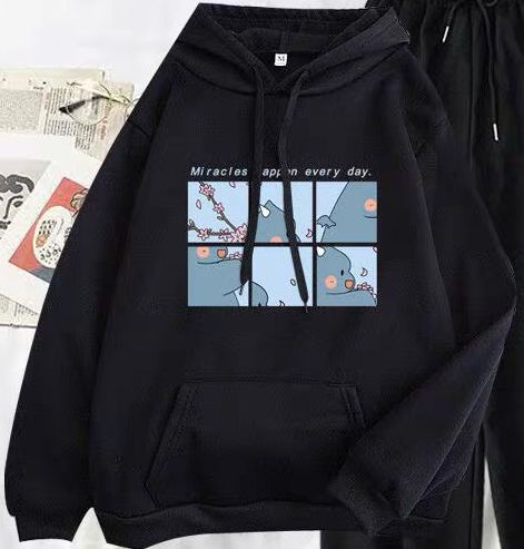 Quần áo nữ, set áo hoodie in 6 hình khủng long kèm quần bom cá tính
