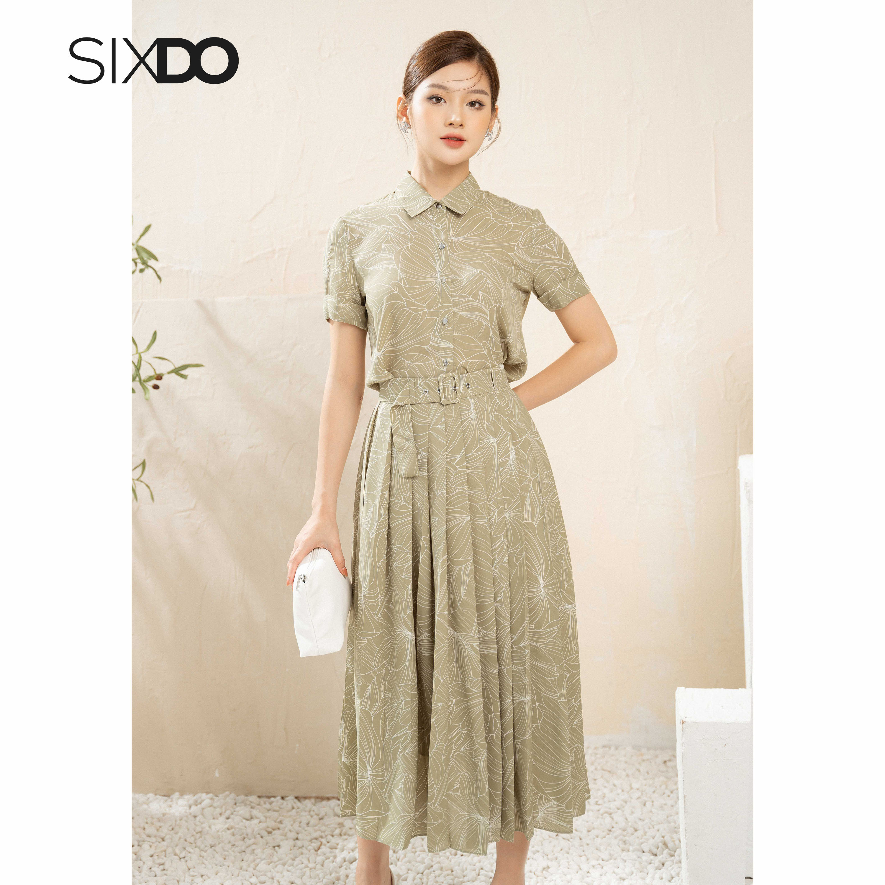 Chân váy chiffon hoa xếp ly SIXDO (Light Green Nuggets Floral Midi Chiffon Skirt)