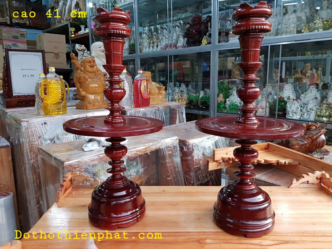 Cặp chân đèn gỗ xà cừ cao 41 cm