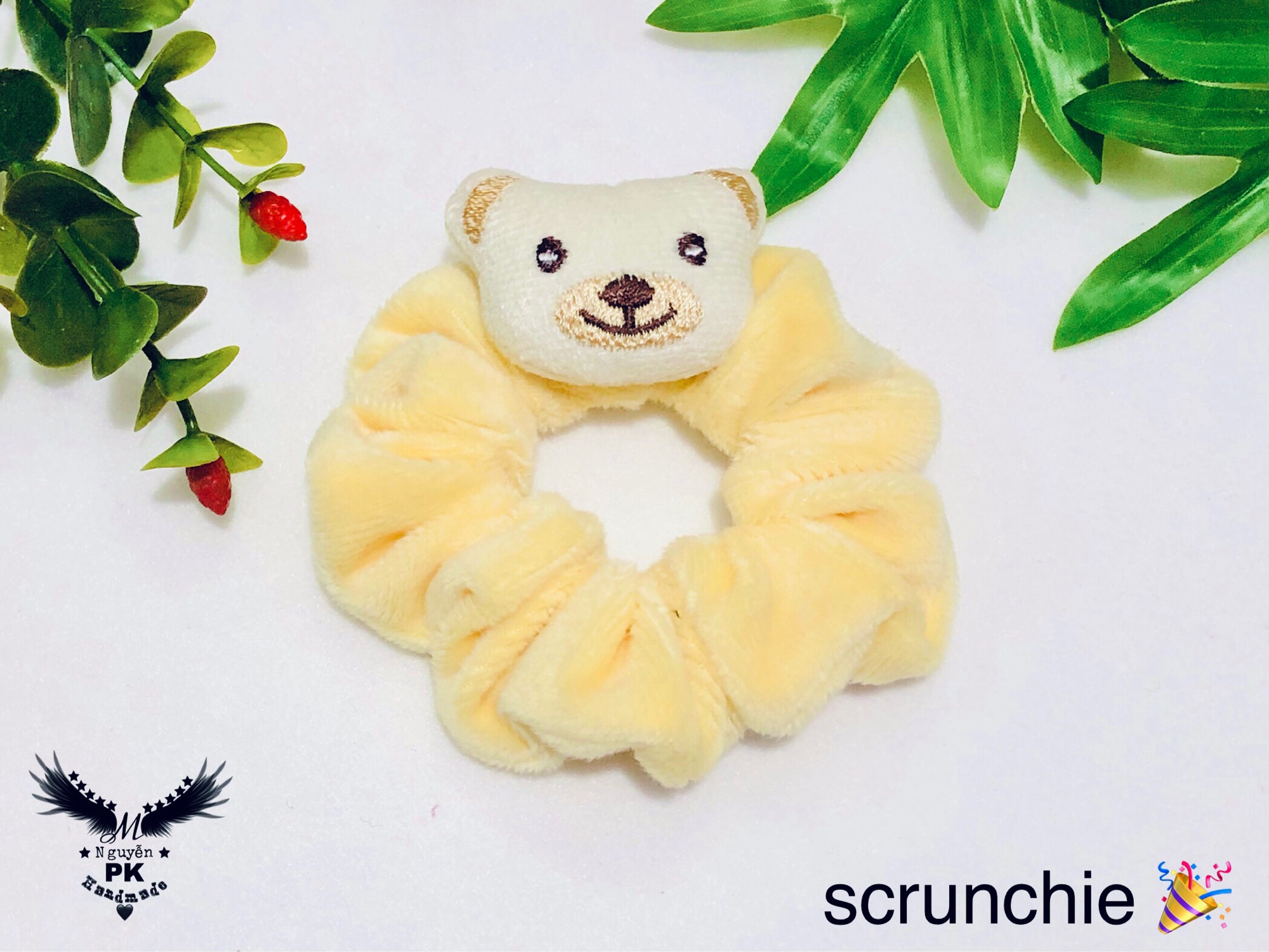 Dây cột tóc (scrunchie) hoạt hình gấu nhiều màu vải lông