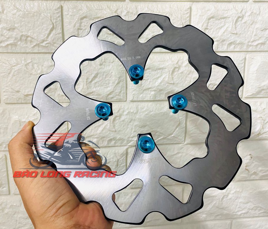 Combo đĩa kiểu bông phay cnc 220 tặng kèm 4 ốc đĩa gr5 titan xanh lục bảo gắn xe máy sirius,wave,exciter 135...