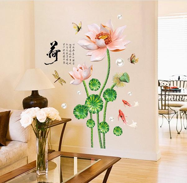 [HCM]Decal trang trí Hoa Sen Hồng nhạt