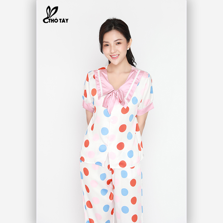 Đồ Ngủ Pijama Lụa Satin Cổ Bèo Nơ - THỎ TÂY DB265B309