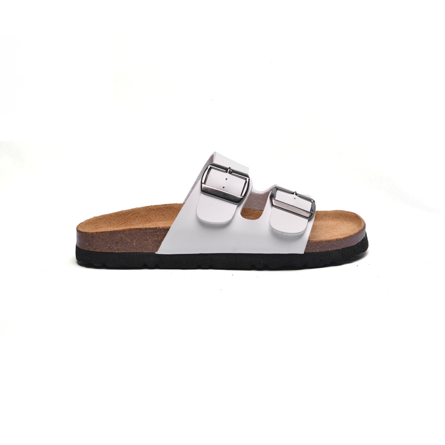 Dép đế trấu nữ 2 khóa da pu trắng
