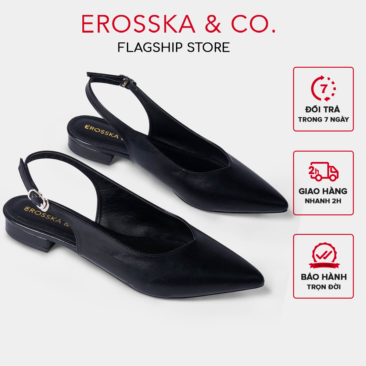 Giày cao gót slingback Erosska mũi nhọn cao 2cm thời trang kiểu dáng basic màu đen - EL001