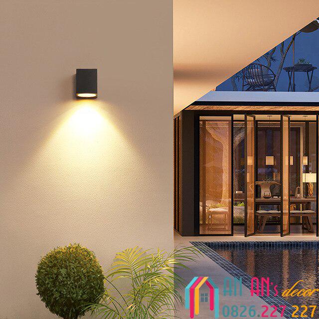 Đèn gắn tường ngoài trời đơn giản hiện đại hình hộp chữ nhật hắt sáng 1 đầu  An An Decor