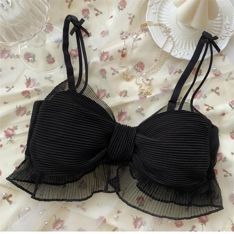 Áo bra nữ 2 dây sexy có mút vải voan dập ly cái nơ cực yêu- áo bra nữ mặc croptop kèm áo ngoài TU200