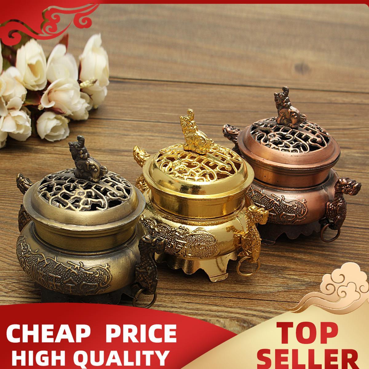 {TẶNG TRẦM} Lư đồng đốt trầm hương hình đôi rồng đặc sắc, Lư đốt trầm cao cấp + Tặng kèm nụ trầm