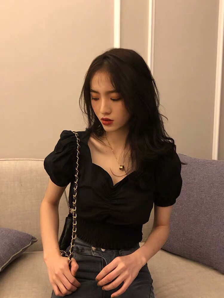 Áo  voan tay ngắn nhún bụng dễ thương TTSA0316