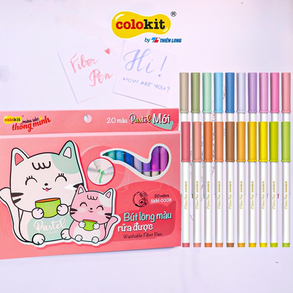 Bút lông 20 màu Pastel Washable Fiber Pen Thiên Long Colokit SWM-C008