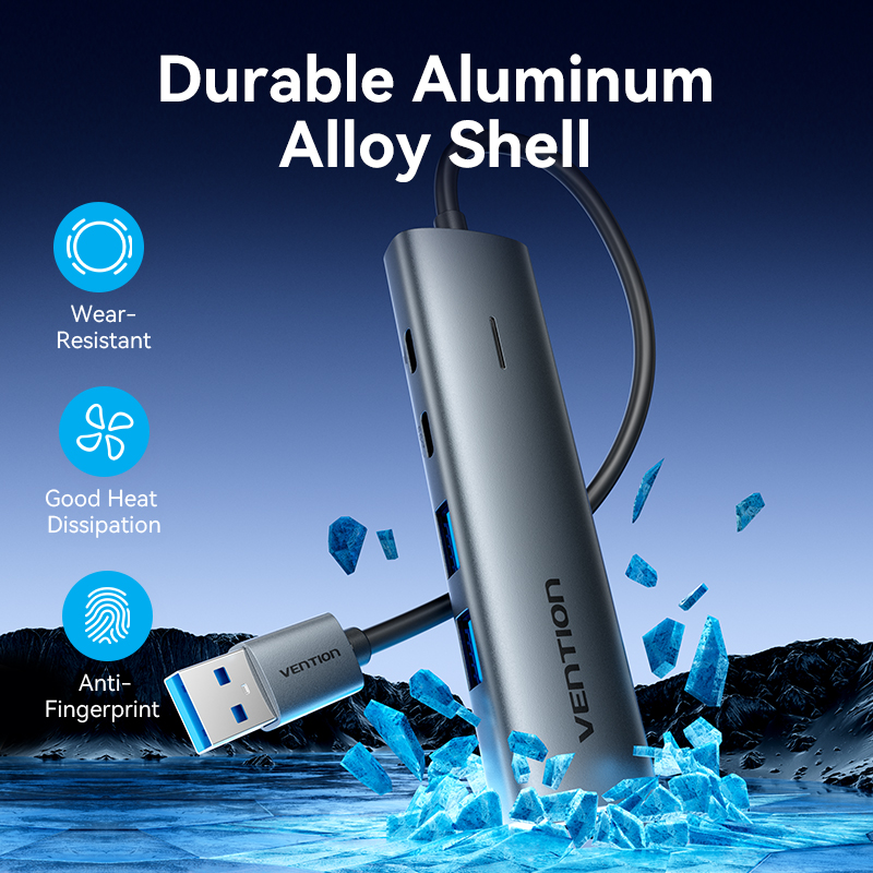Vention USB Hub 3.0 4 Cổng - Bộ Chia Cổng USB Tốc Độ Cao 5Gbps - Hỗ Trợ Ổ Cứng 8TB, Tương Thích Windows/Mac - Thiết Kế Nhỏ Gọn, Cắm Là Chạy - Hàng Chính Hãng