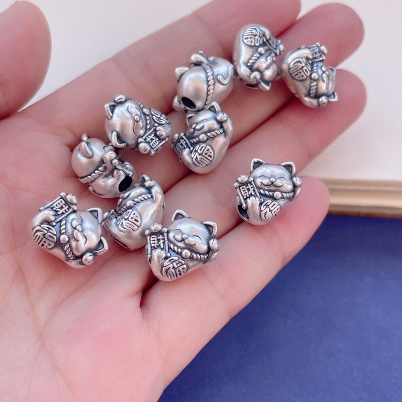 [S925] Charm bạc 3D treo Mèo Thần Tài - MH733