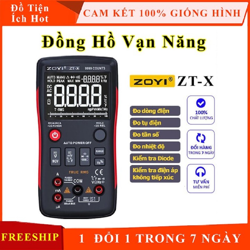 Đồng hồ vạn năng Zoyi ZT-X đo điện đo dòng, điện áp ACDC, tụ điện, trở và tần số, đo thông mạch, đo nhiệt độ có đèn LED