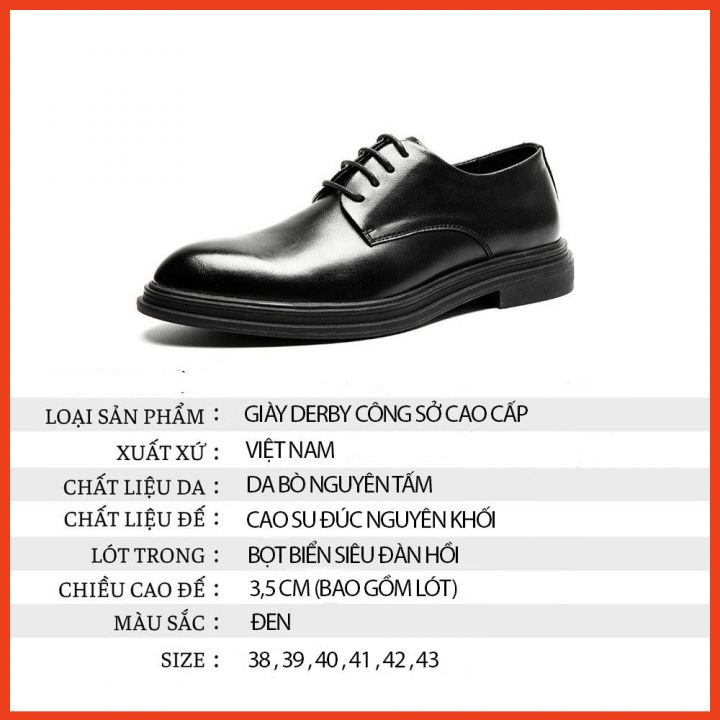 Giày Tây Nam Công Sở Cao Cấp Kiểu Dáng Derby Lịch Lãm