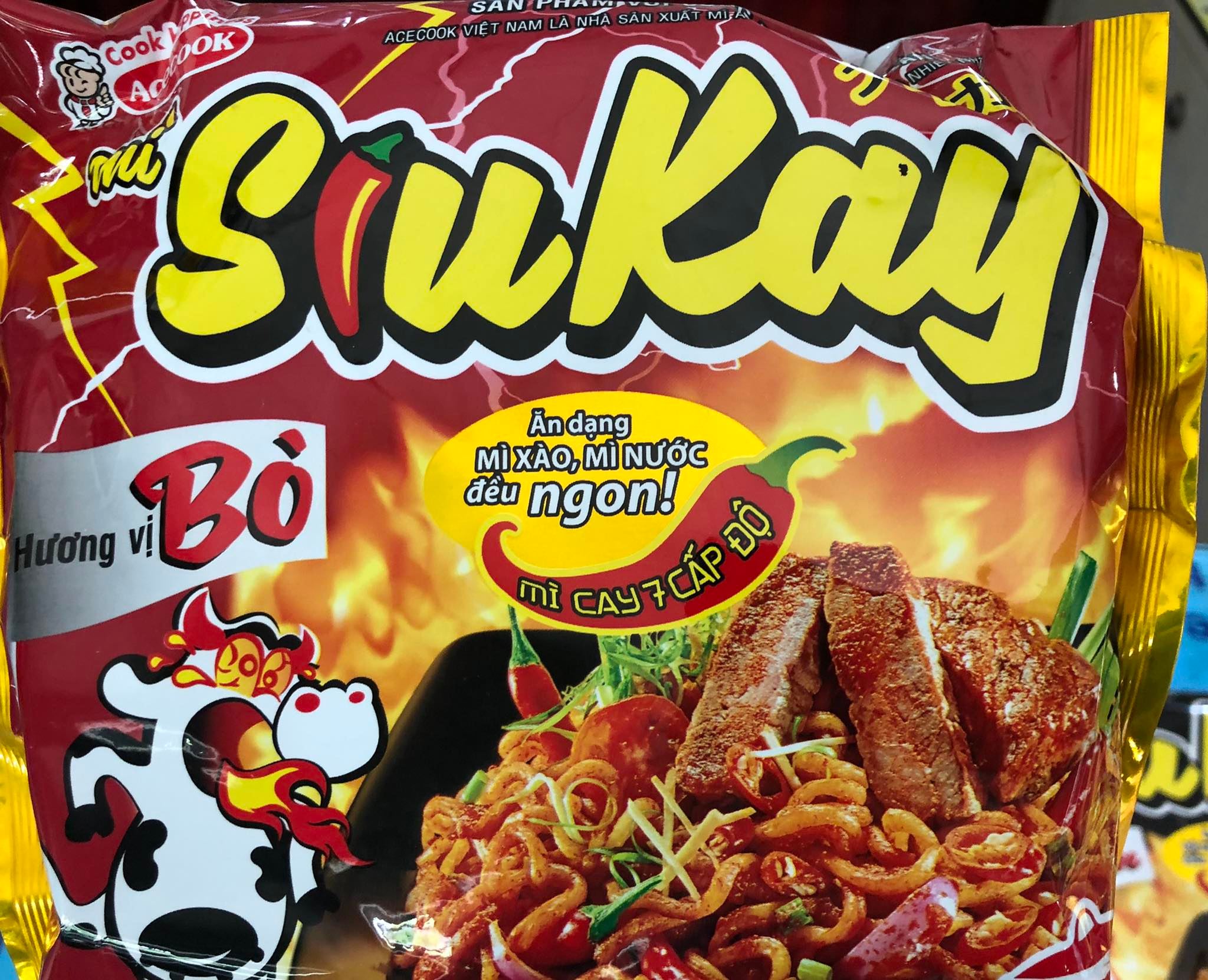 Combo 5 gói mì Siu Kay Acecook , mì Siukay, mì cay 7 cấp độ, hương vị bò, hải sản, siêu cay, siêu ngon